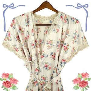 Vintage Morgan Taylor Intimates Floral Roses Romantic Feminine Short Robe Sz M/L